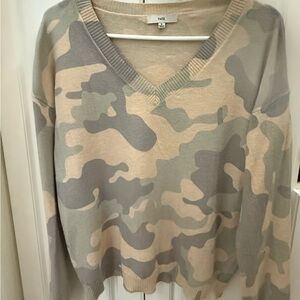 Fate Beige and Cream V-Neck Sweater